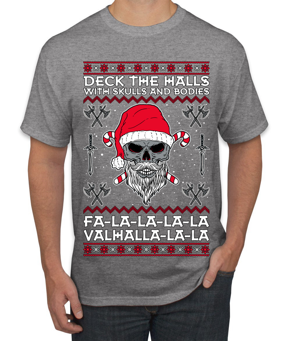 Valhalla Deck The Halls With Skulls & Bodies Ugly Christmas Sweater Men's T-Shirt