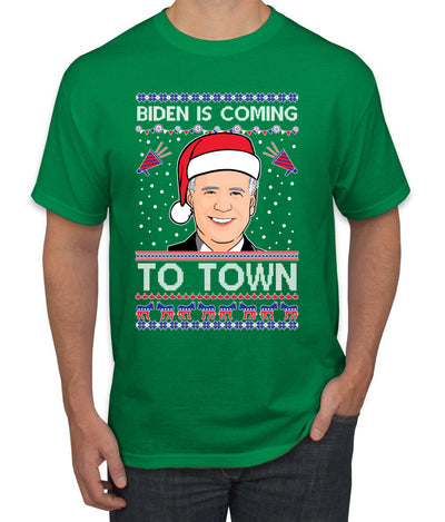 Biden Is Coming To Town Ugly Christmas Sweater Men's Graphic T-Shirt