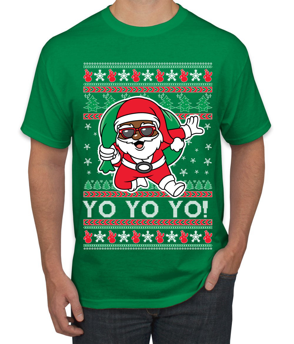 Yo Yo Yo Black Santa Ugly Christmas Sweater Men's T-Shirt