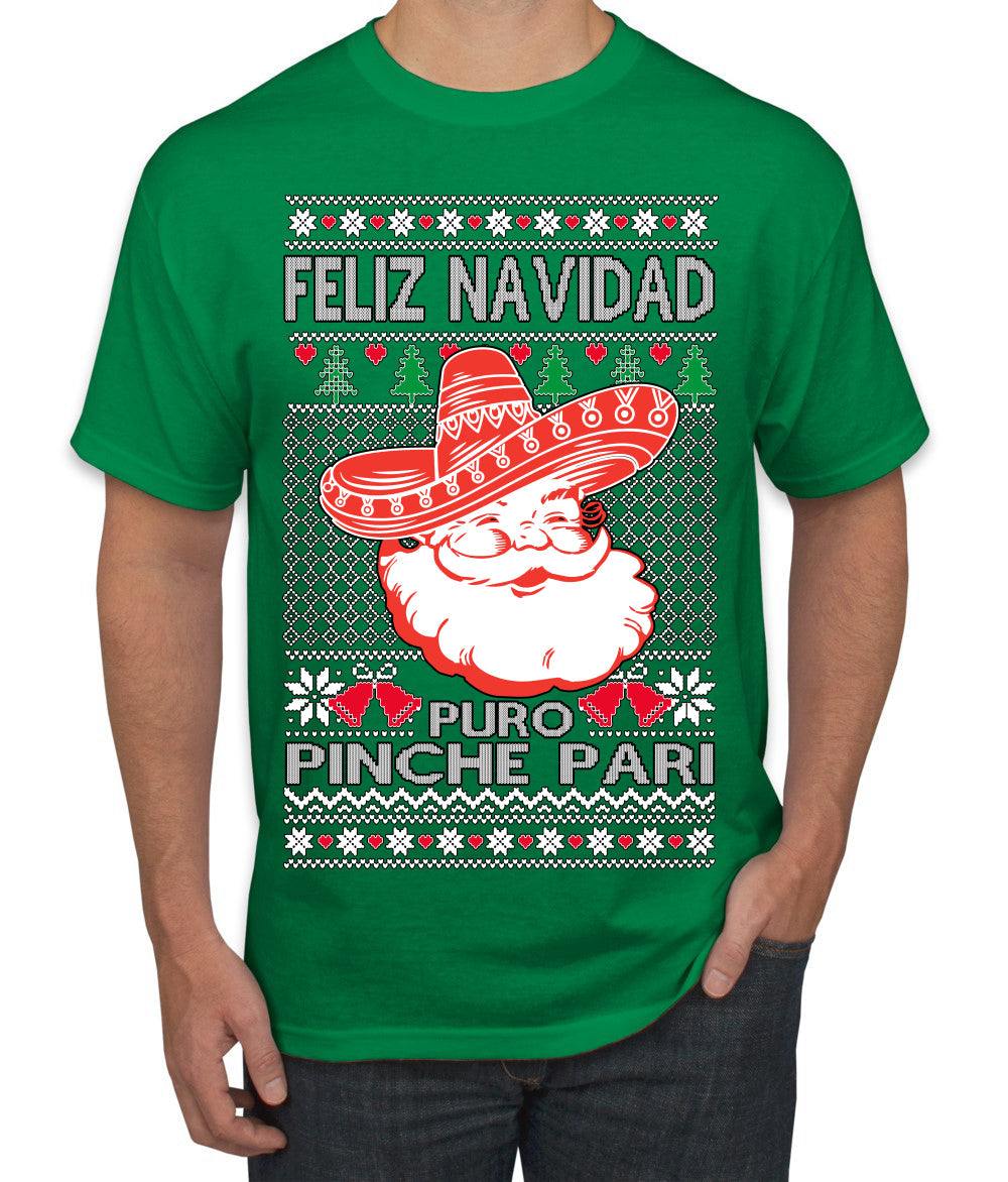 Feliz Navidad Puro Pinche Pari Funny Spanish Song Ugly Christmas Sweater Men's T-Shirt