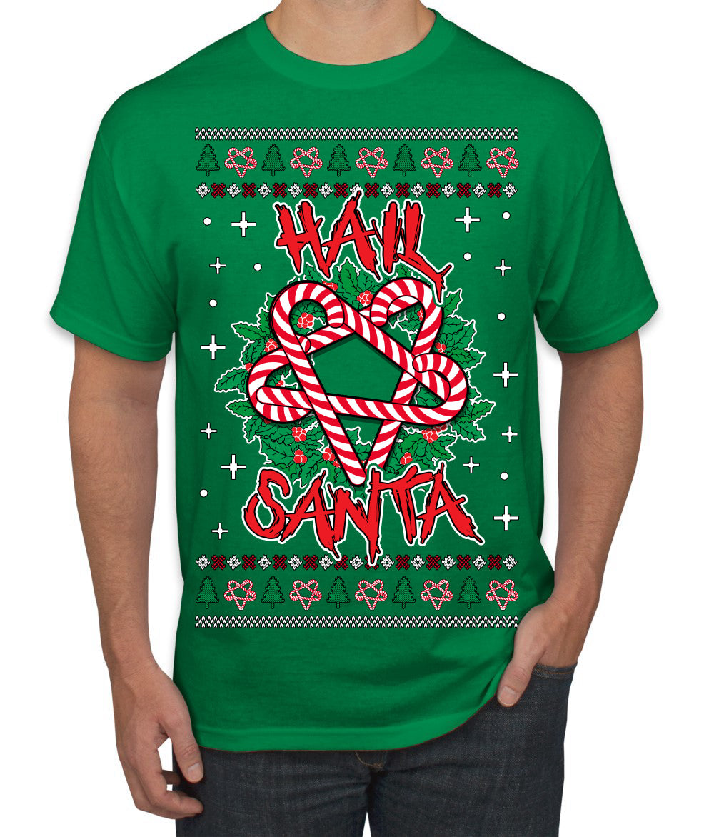 Hail Santa Funny Satanic Candy Devil Heavy Metal Satan Ugly Christmas Sweater Men's T-Shirt