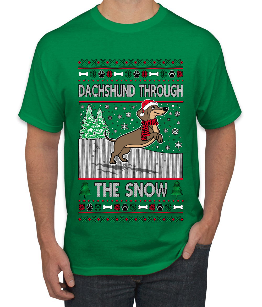 Dachshund Through The Snow, Cute Dog Christmas Sweater, Ugly Christmas Sweater Men's T-Shirt