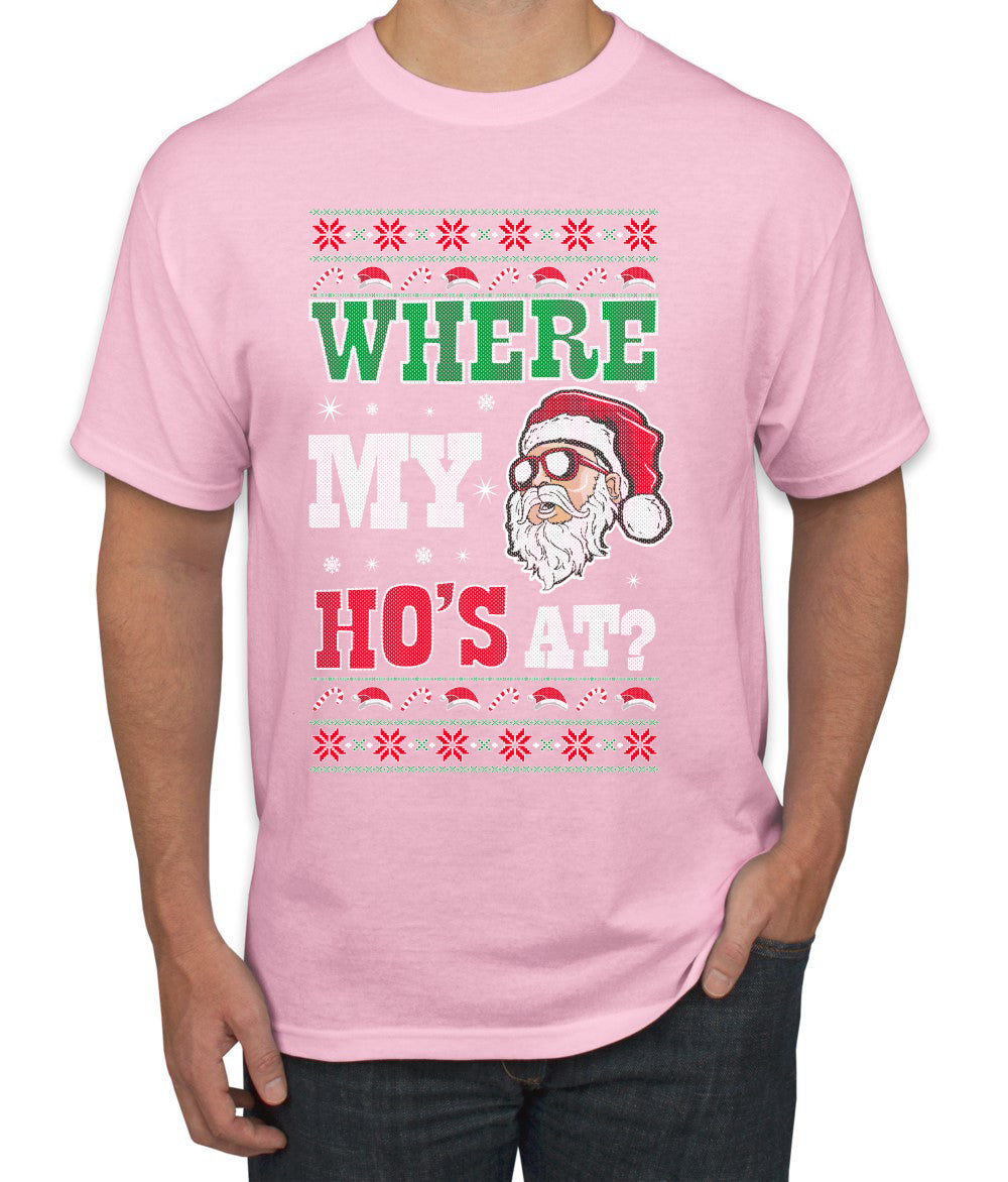Where my Hos At Santa Funny Ugly Christmas Sweater Men's Graphic T-Shirt