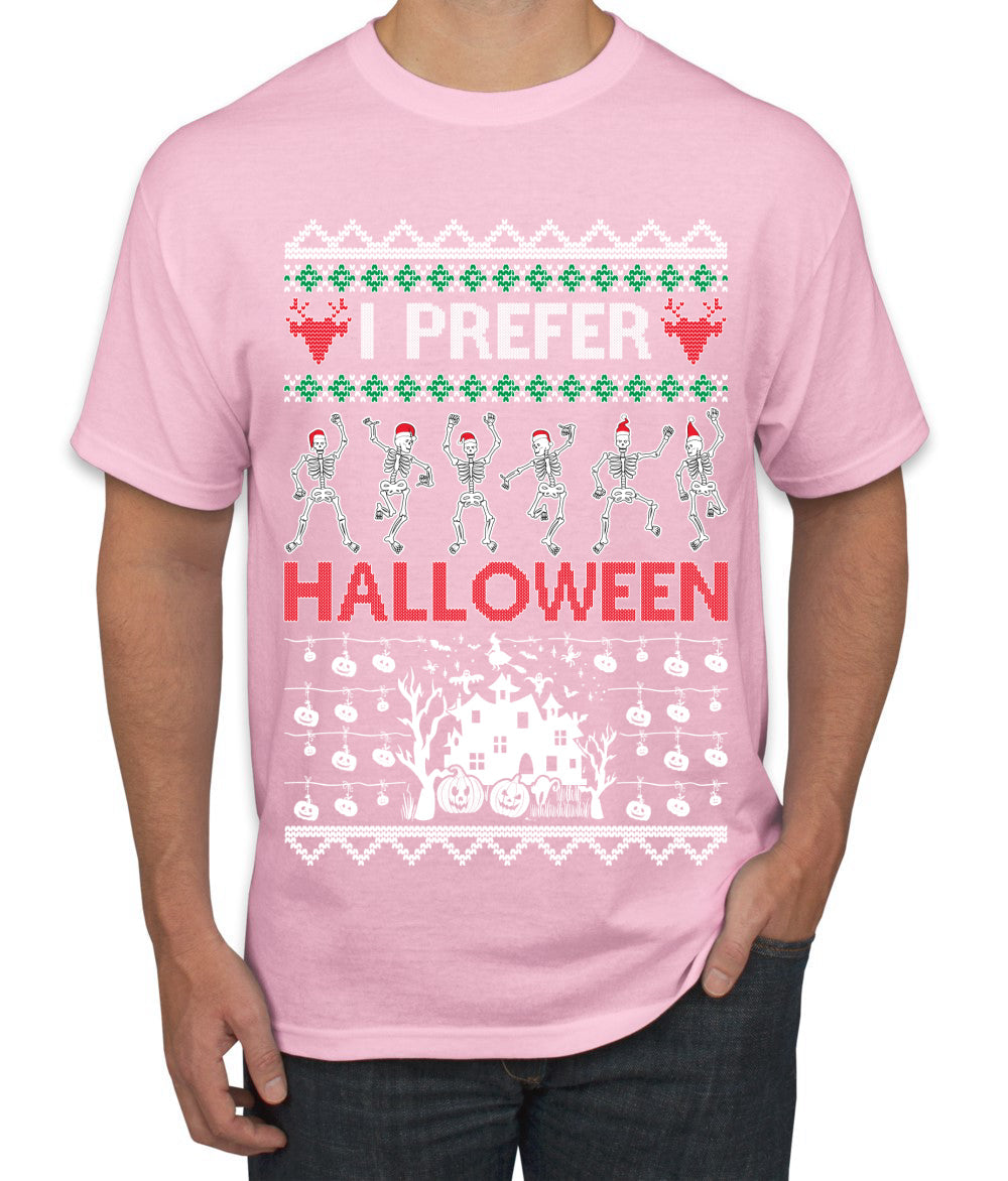 I Prefer Halloween Dancing Skeletons Ugly Christmas Sweater Men's T-Shirt