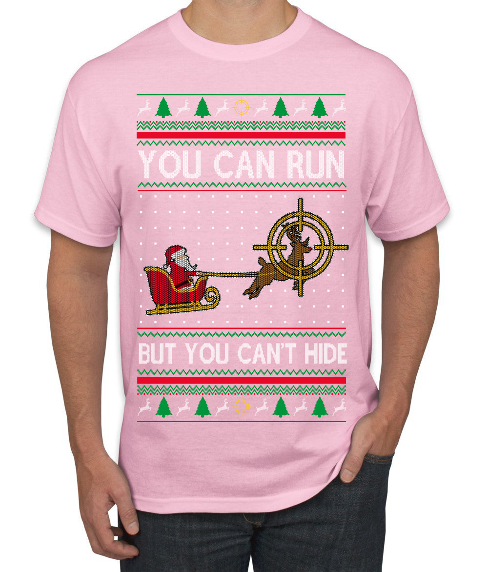 You Can Run But You Can't Hide Santa Sleigh Reindeer Ugly Christmas Sweater Men's T-Shirt