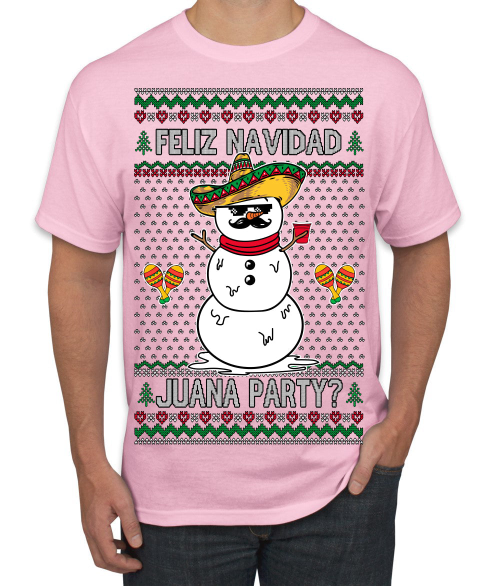 Feliz Navidad Juana Party Funny Spanish Drinking Cerveza Ugly Christmas Sweater Men's T-Shirt