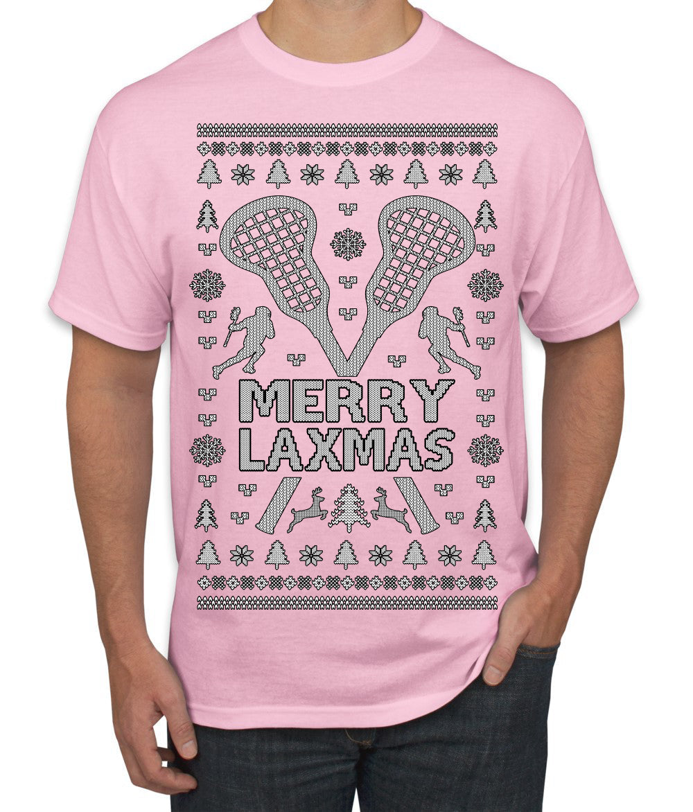 Merry Laxmas Funny Lacrosse Sports LAX Teen Sports Pun Ugly Christmas Sweater Men's T-Shirt