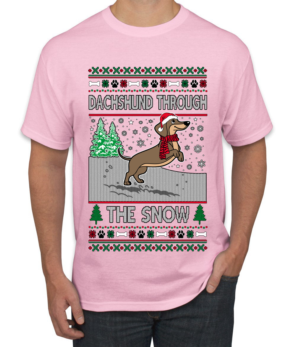 Dachshund Through The Snow, Cute Dog Christmas Sweater, Ugly Christmas Sweater Men's T-Shirt