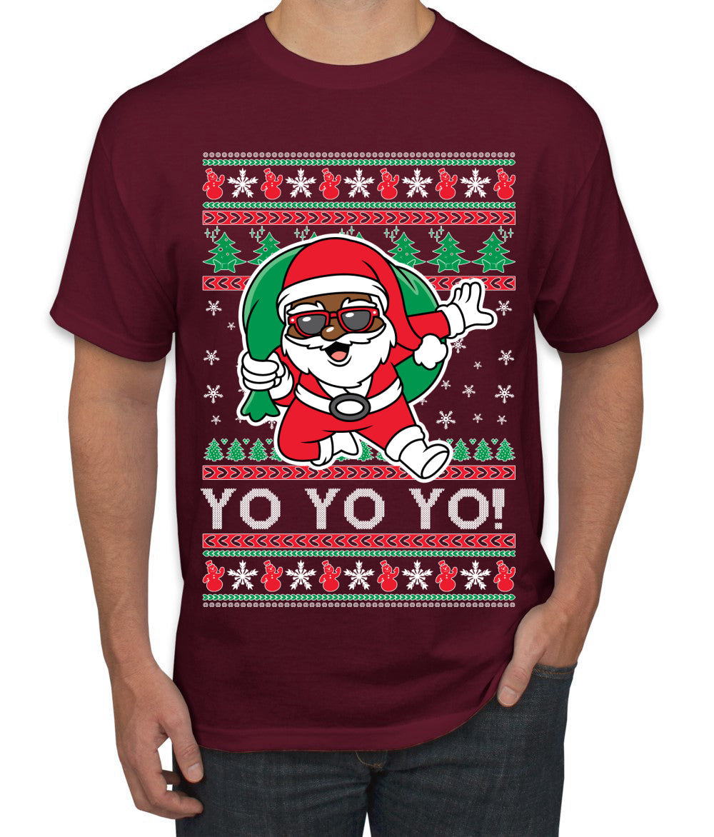 Yo Yo Yo Black Santa Ugly Christmas Sweater Men's T-Shirt
