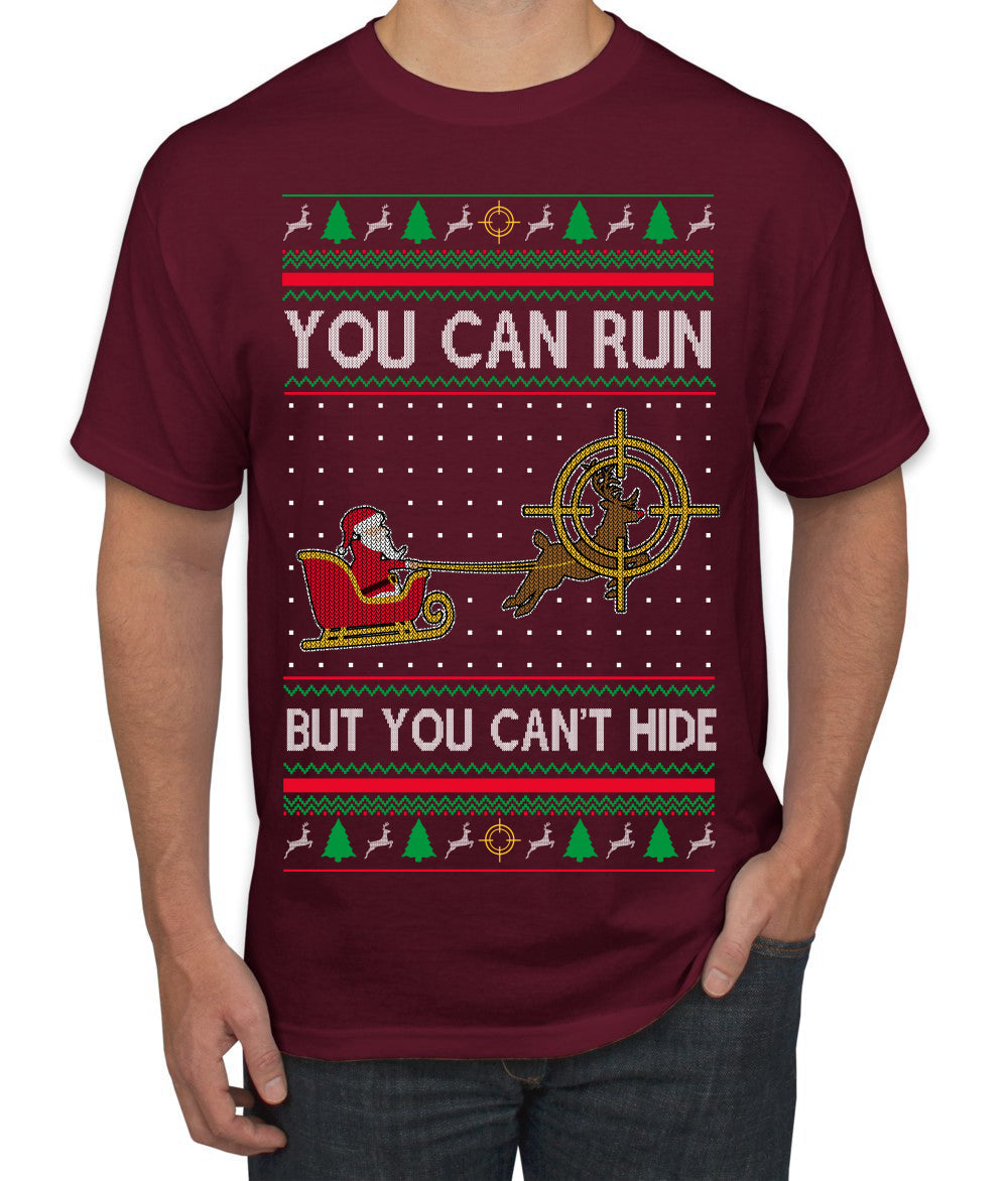You Can Run But You Can't Hide Santa Sleigh Reindeer Ugly Christmas Sweater Men's T-Shirt