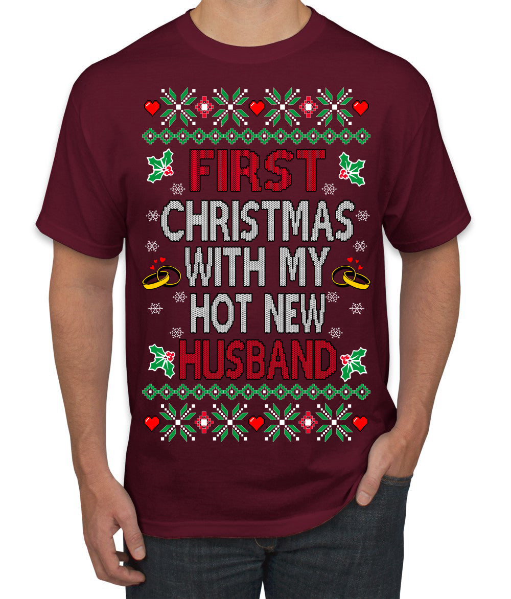 First Christmas With My Hot New Husband Classic Newlywed Ugly Christmas Sweater Men's T-Shirt