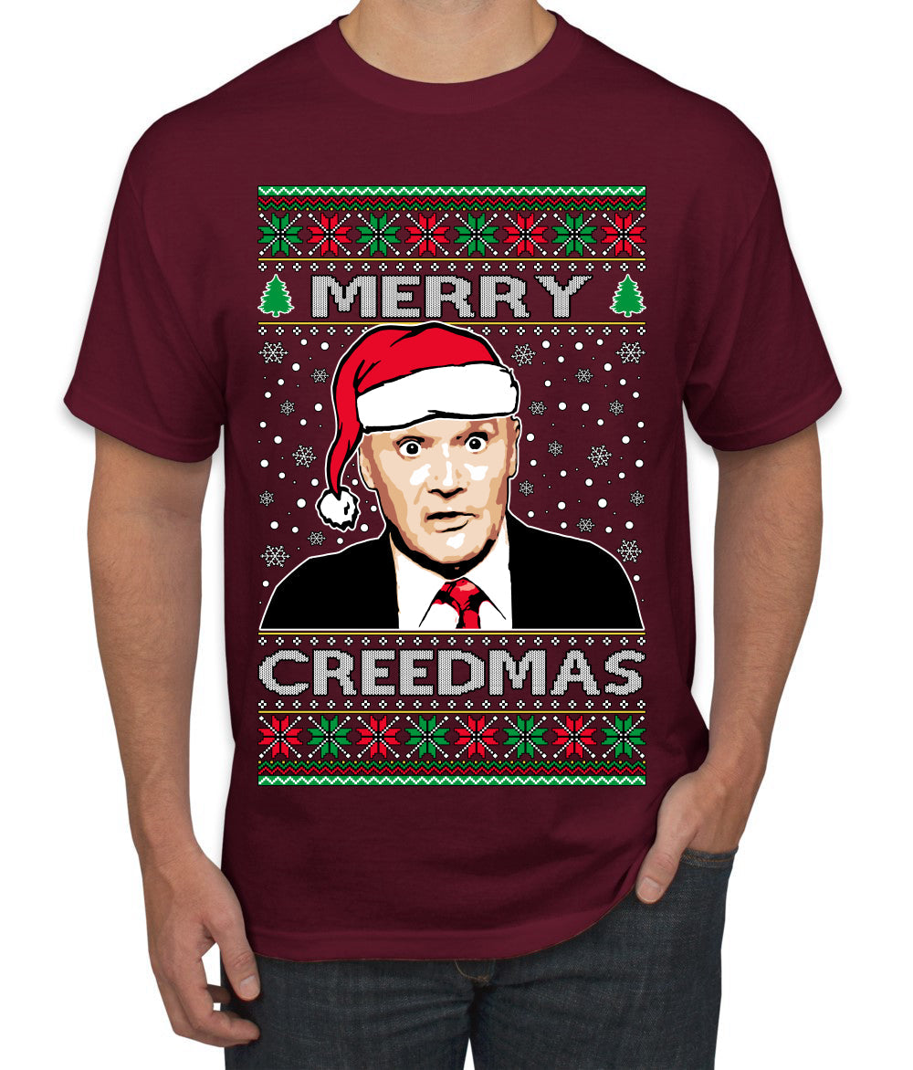 Merry Creedmas Office Humor TV  Ugly Christmas Sweater Men's T-Shirt