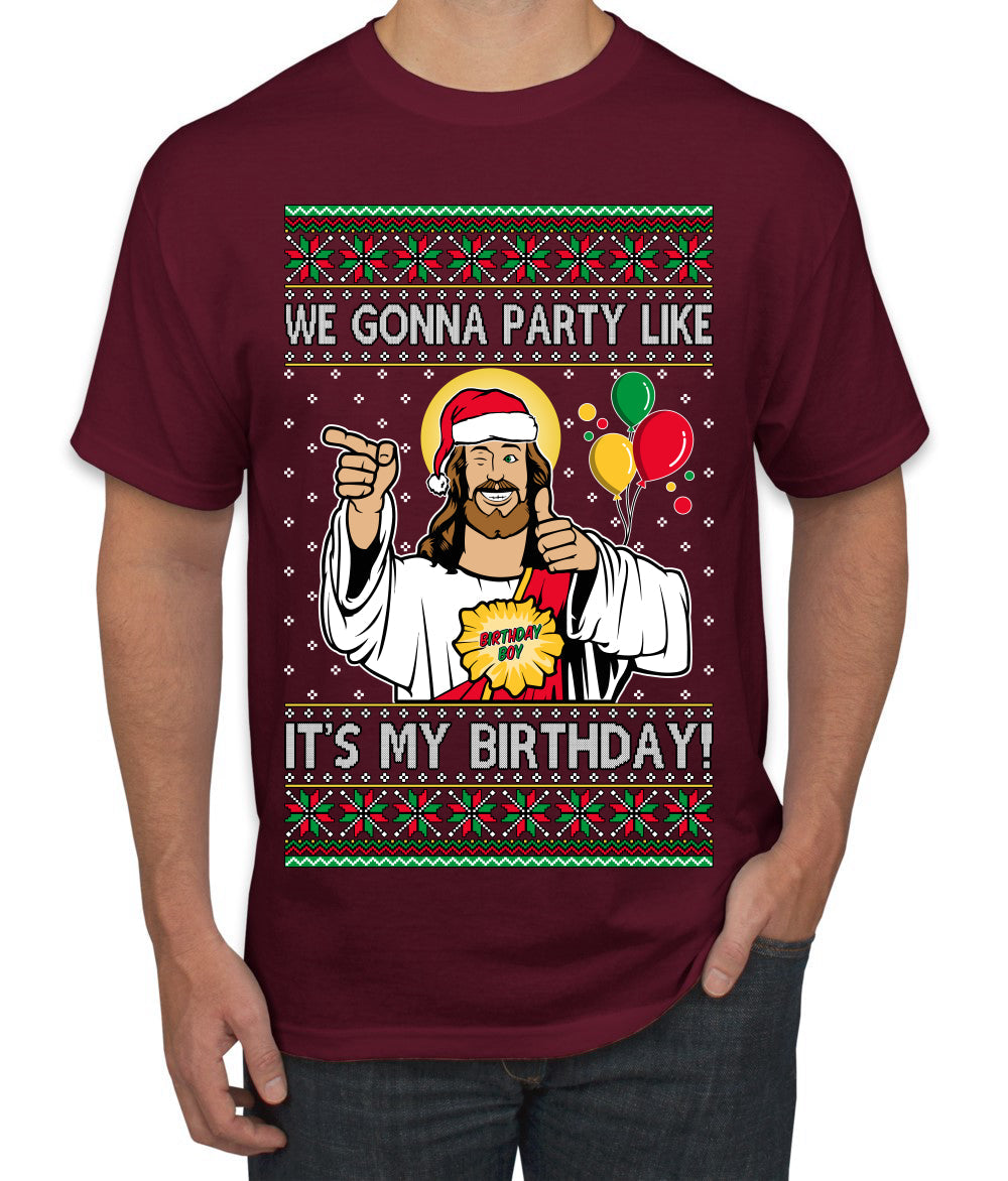 Gonna Party Like It's My Birthday Jesus Ugly Christmas Sweater Men's T-Shirt