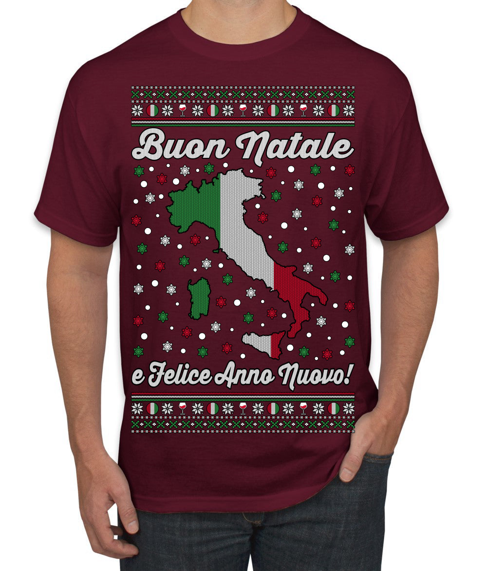 Buon Natale e Felice Anno Nuovo! Merry Christmas and Happy New Year Ugly Christmas Sweater Men's T-Shirt