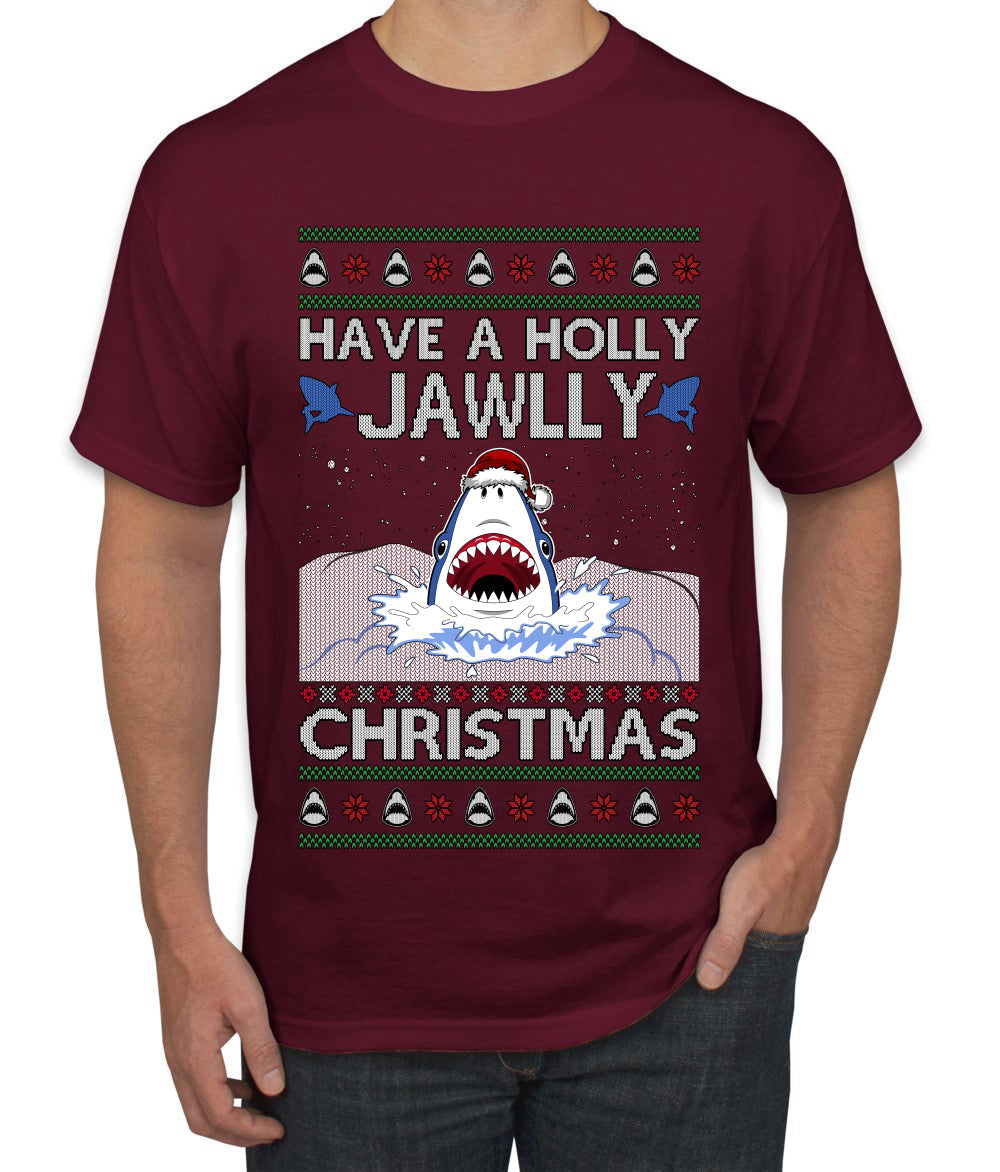 Have a Holly Jawlly Christmas, Cute Shark, Ugly Christmas Sweater Men's T-Shirt