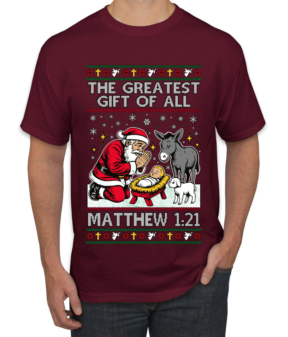The Greatest Gift Of All Matthew 1:21, Ugly Christmas Sweater Men's T-Shirt