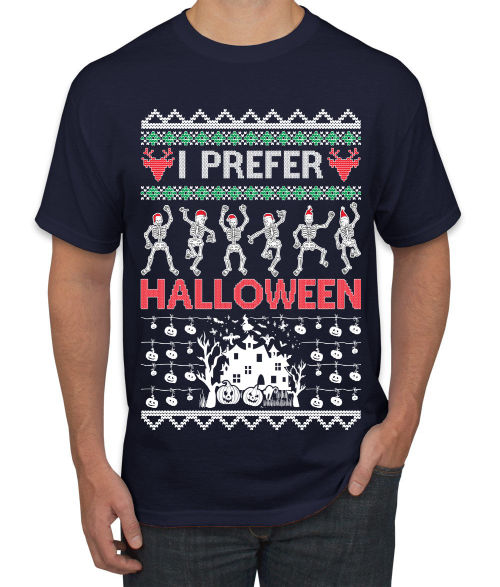 I Prefer Halloween Dancing Skeletons Ugly Christmas Sweater Men's T-Shirt