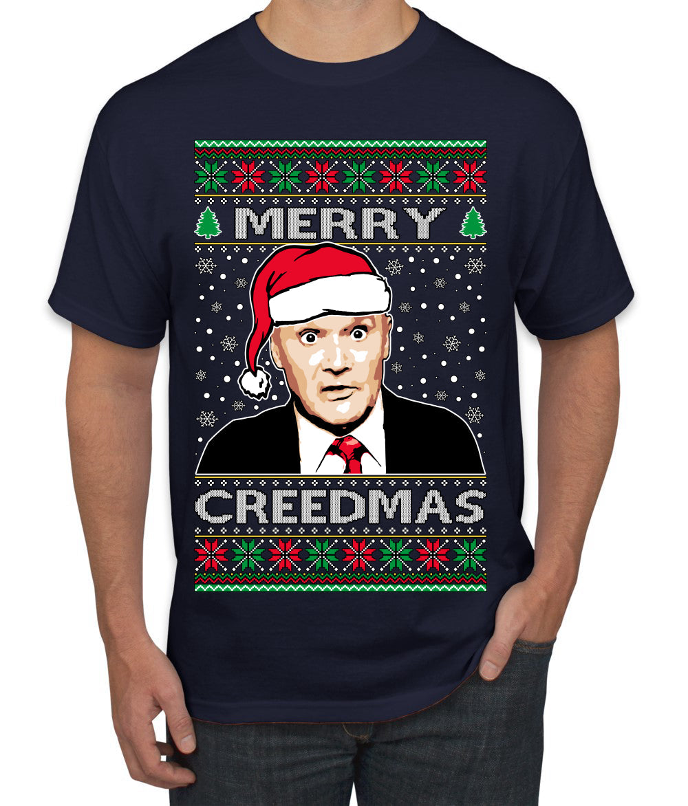 Merry Creedmas Office Humor TV  Ugly Christmas Sweater Men's T-Shirt