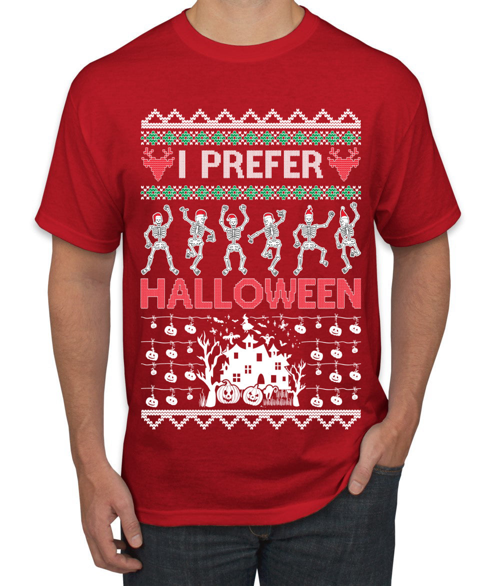 I Prefer Halloween Dancing Skeletons Ugly Christmas Sweater Men's T-Shirt