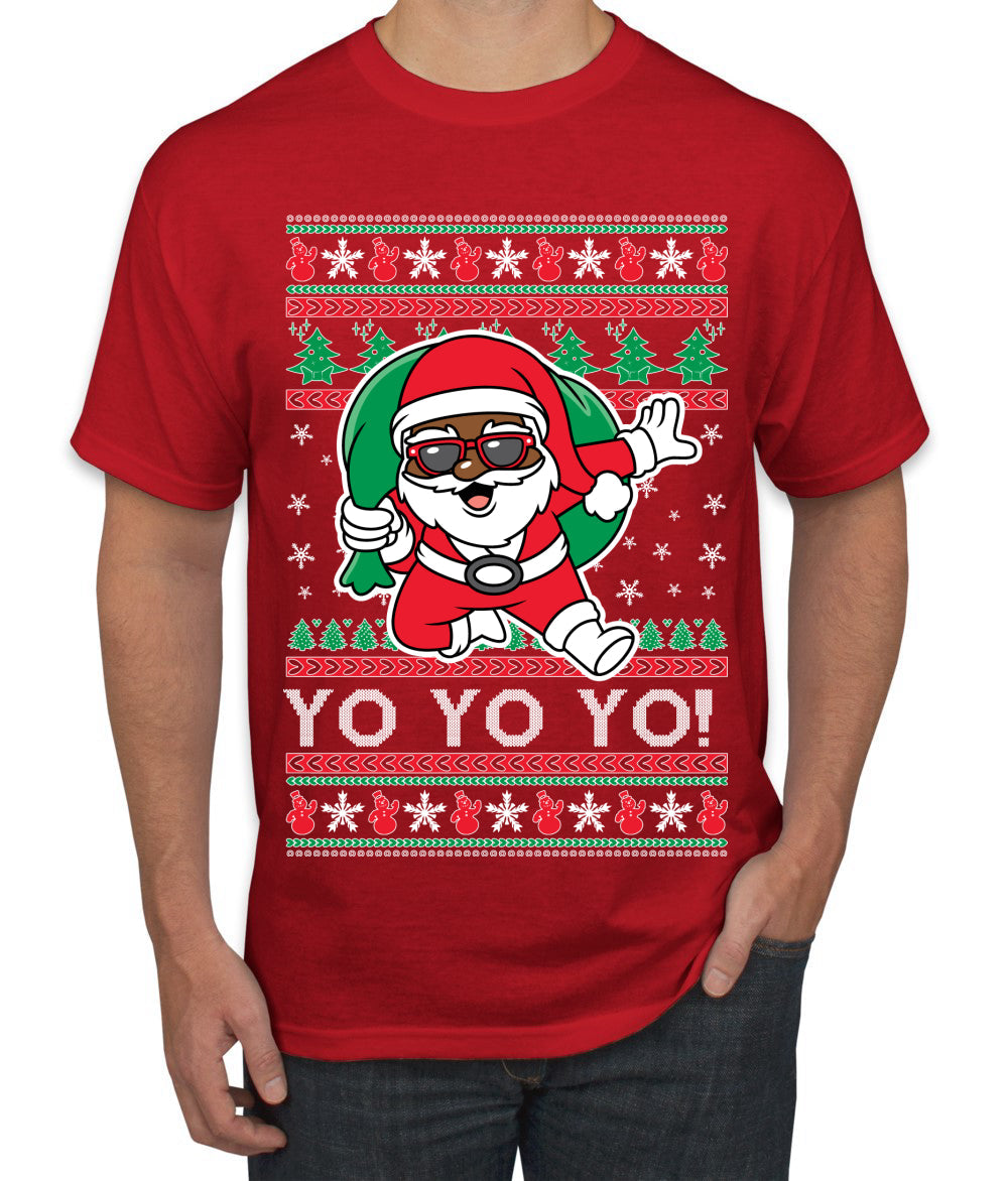 Yo Yo Yo Black Santa Ugly Christmas Sweater Men's T-Shirt