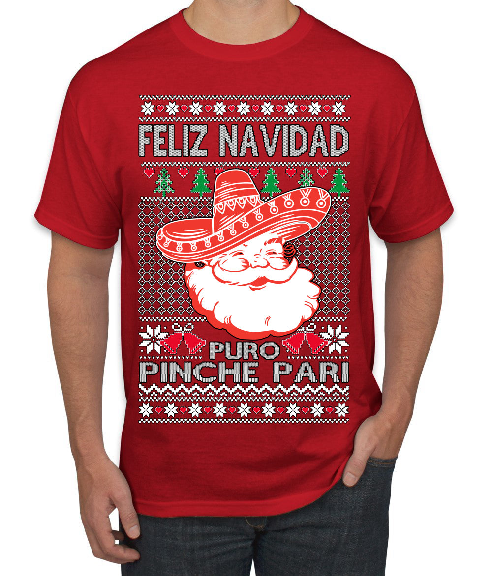 Feliz Navidad Puro Pinche Pari Funny Spanish Song Ugly Christmas Sweater Men's T-Shirt