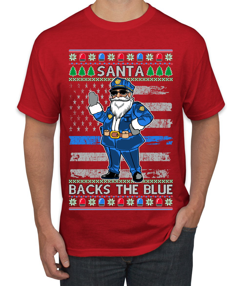 Santa Backs The Blue Pro Police Santa Claus Ugly Christmas Sweater Men's T-Shirt