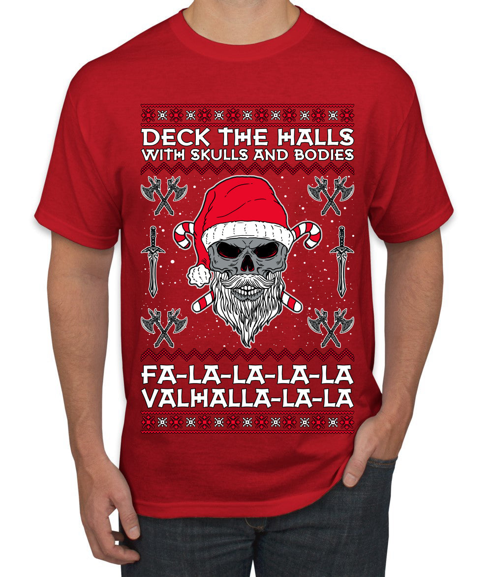 Valhalla Deck The Halls With Skulls & Bodies Ugly Christmas Sweater Men's T-Shirt