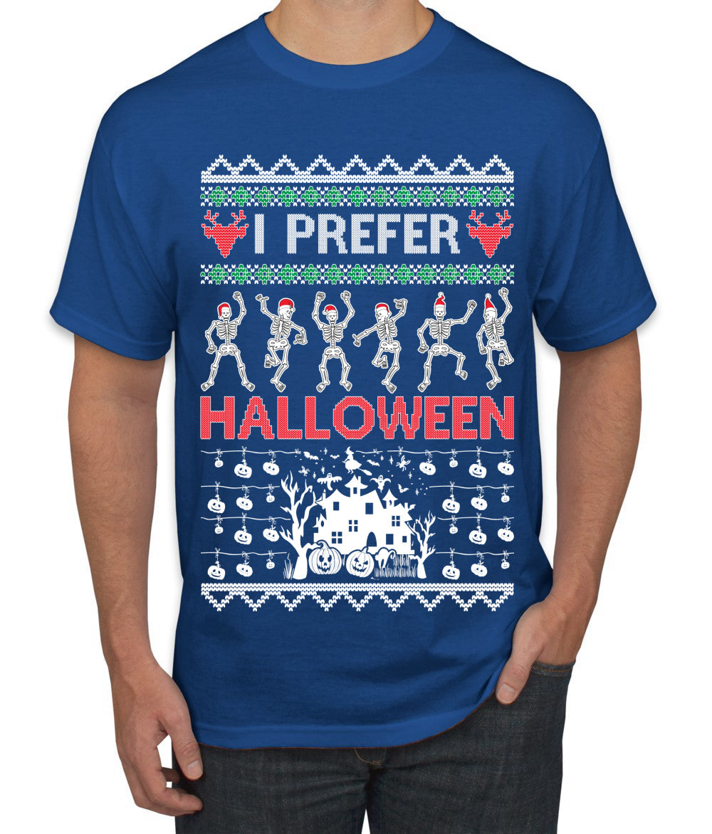 I Prefer Halloween Dancing Skeletons Ugly Christmas Sweater Men's T-Shirt