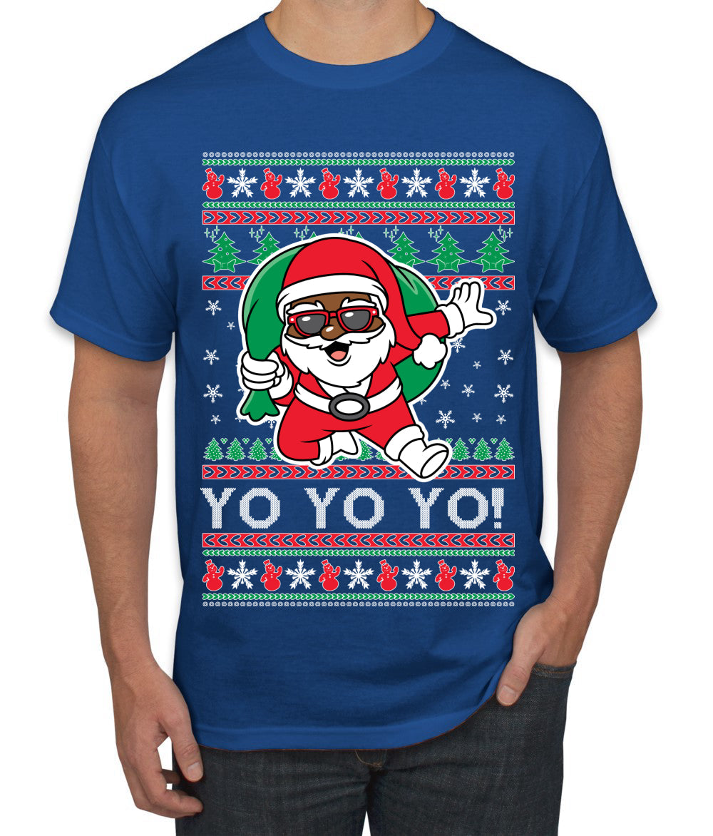 Yo Yo Yo Black Santa Ugly Christmas Sweater Men's T-Shirt
