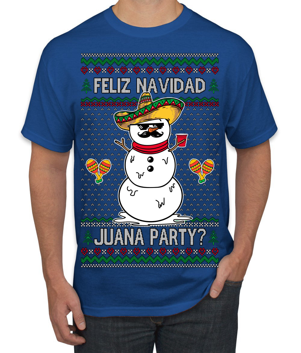 Feliz Navidad Juana Party Funny Spanish Drinking Cerveza Ugly Christmas Sweater Men's T-Shirt