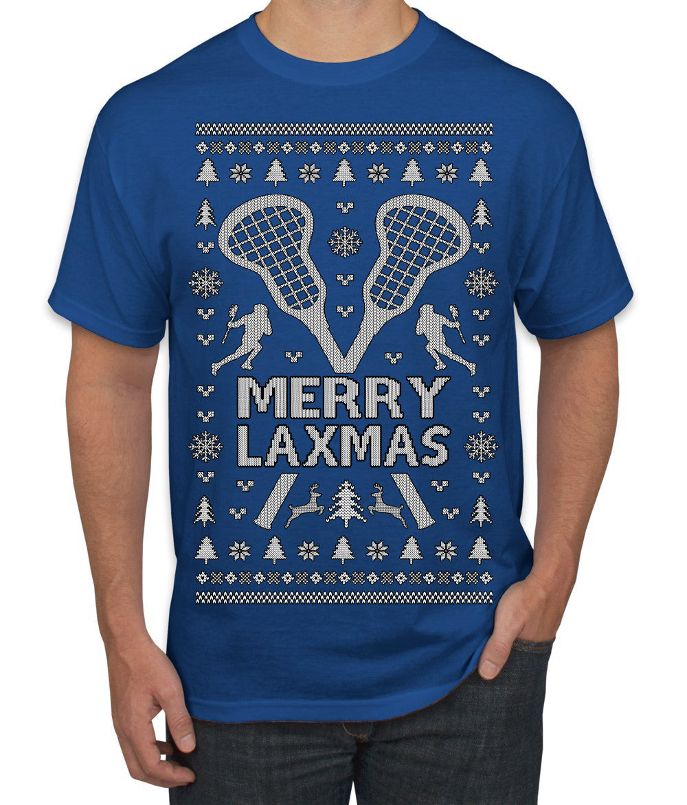 Merry Laxmas Funny Lacrosse Sports LAX Teen Sports Pun Ugly Christmas Sweater Men's T-Shirt