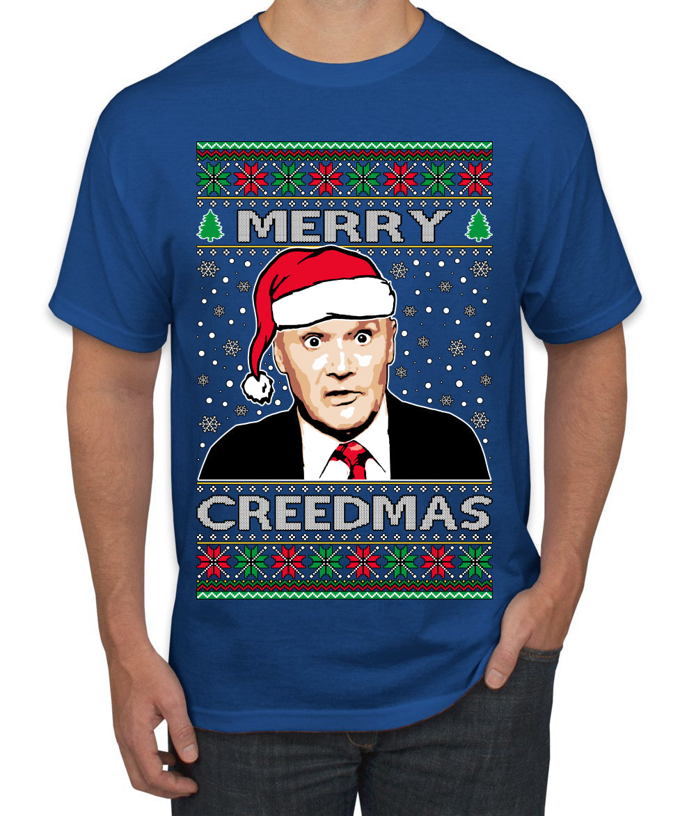 Merry Creedmas Office Humor TV  Ugly Christmas Sweater Men's T-Shirt