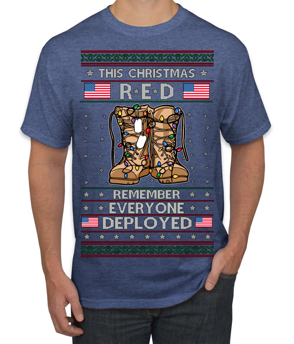 This Christmas RED Remember Everyone Deployed Veteran Ugly Christmas Sweater Men's T-Shirt