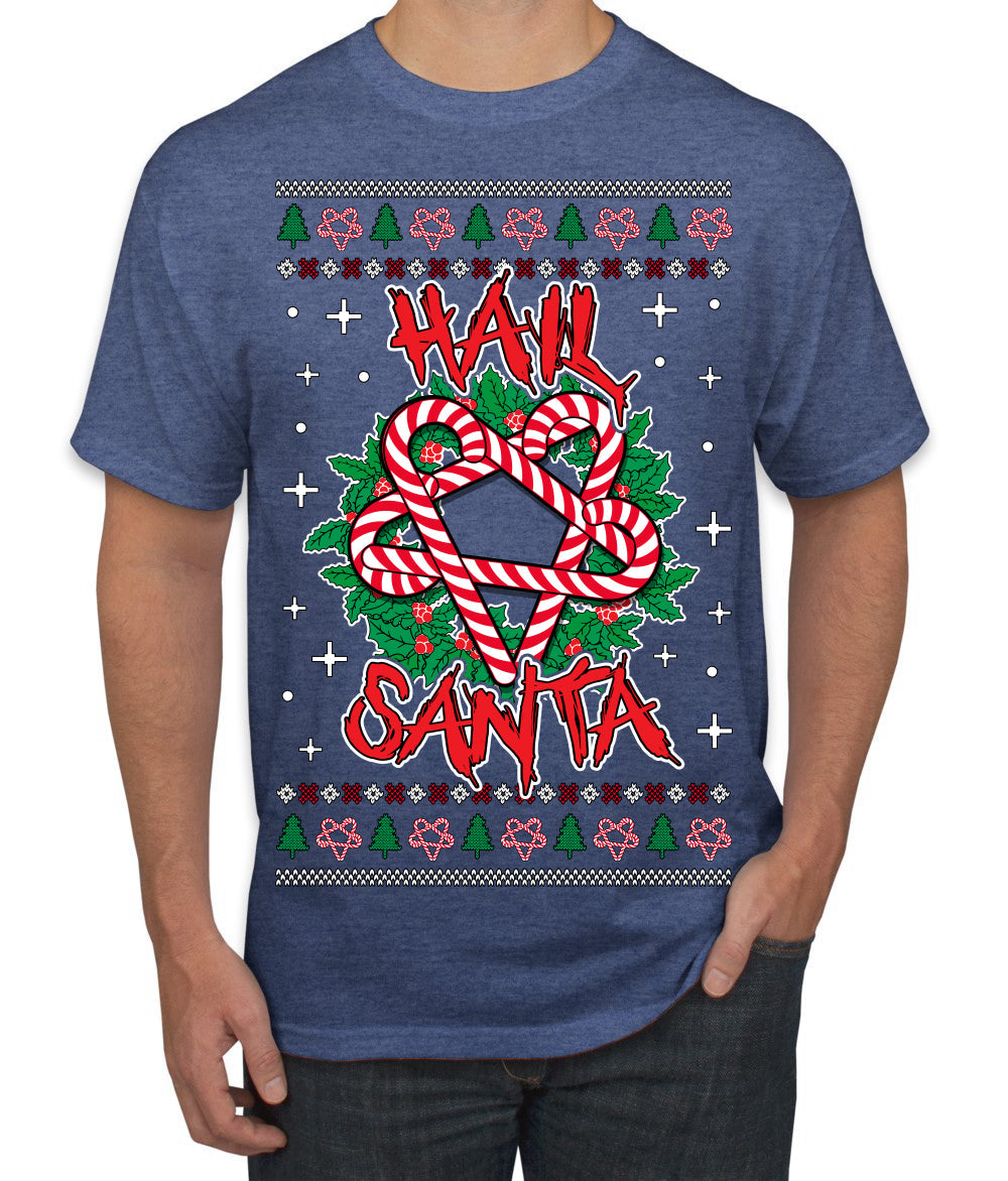 Hail Santa Funny Satanic Candy Devil Heavy Metal Satan Ugly Christmas Sweater Men's T-Shirt