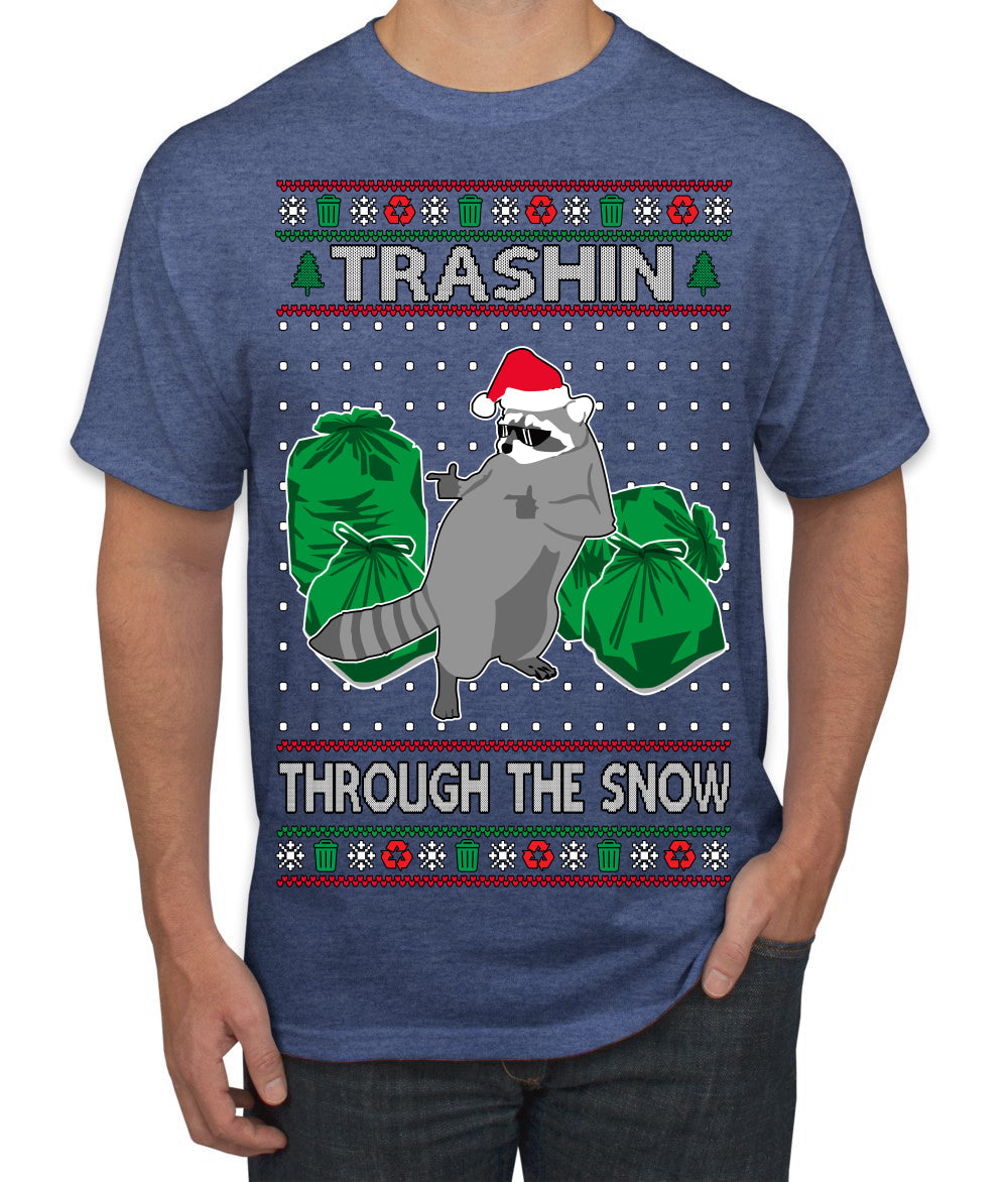 Trashin Through the Snow Funny Trash Panda Raccoon Meme Ugly Christmas Sweater Men's T-Shirt
