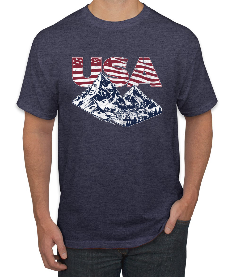 USA Winter Team Sports Fan Collection | USA Flag Mountainscape Sweater, Unisex Men's T-Shirt