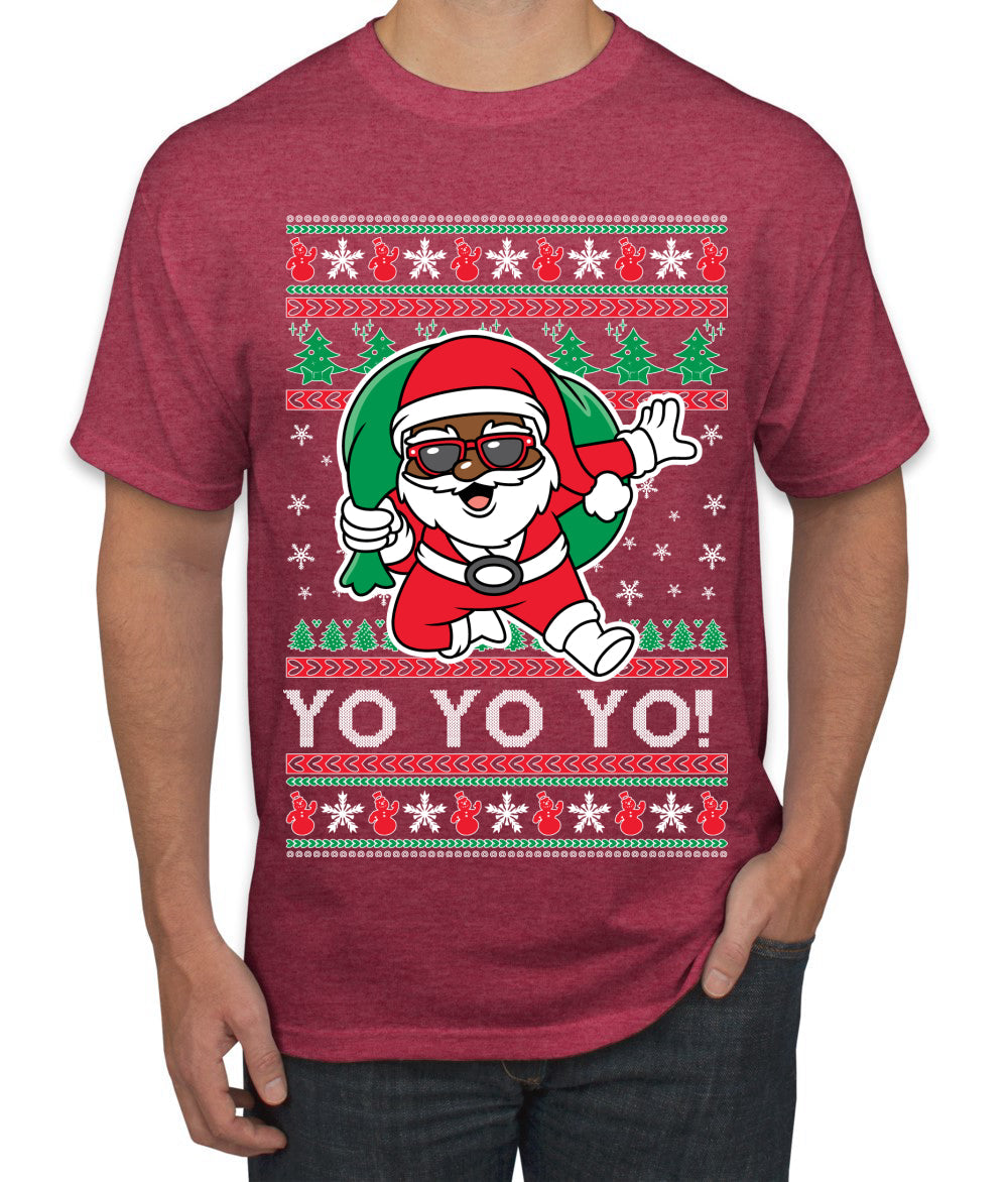 Yo Yo Yo Black Santa Ugly Christmas Sweater Men's T-Shirt