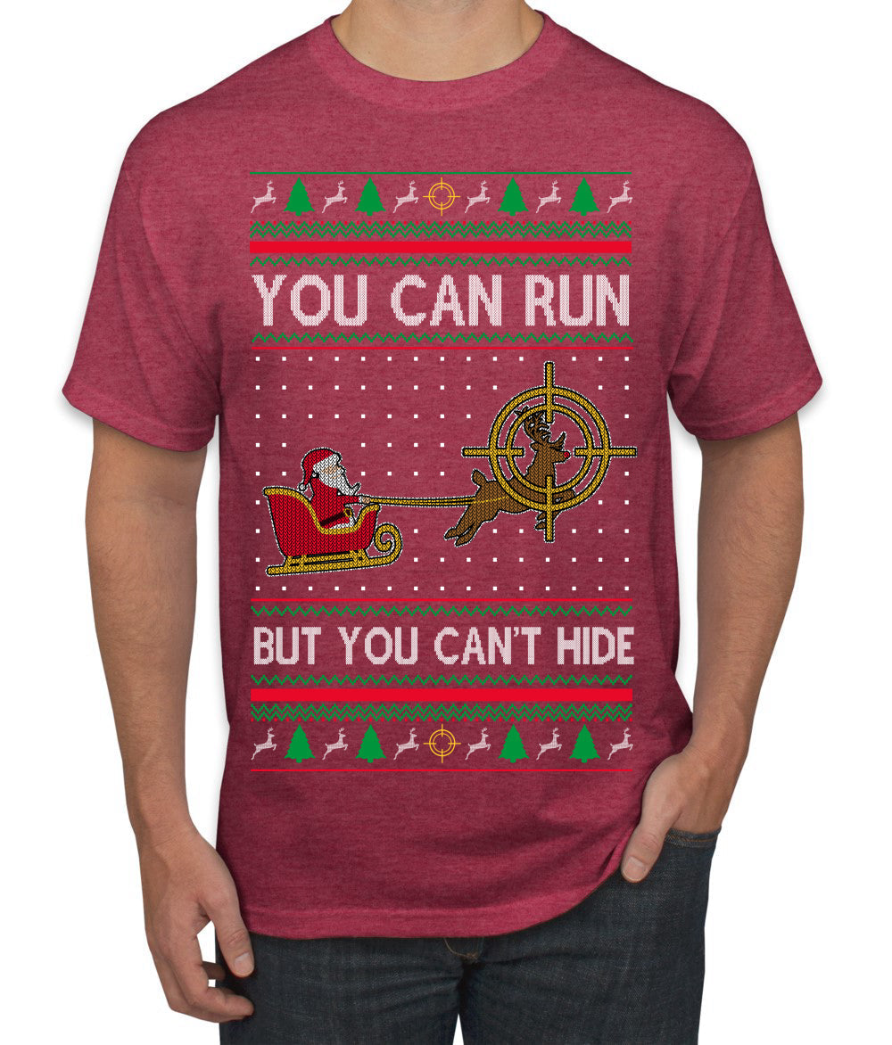 You Can Run But You Can't Hide Santa Sleigh Reindeer Ugly Christmas Sweater Men's T-Shirt