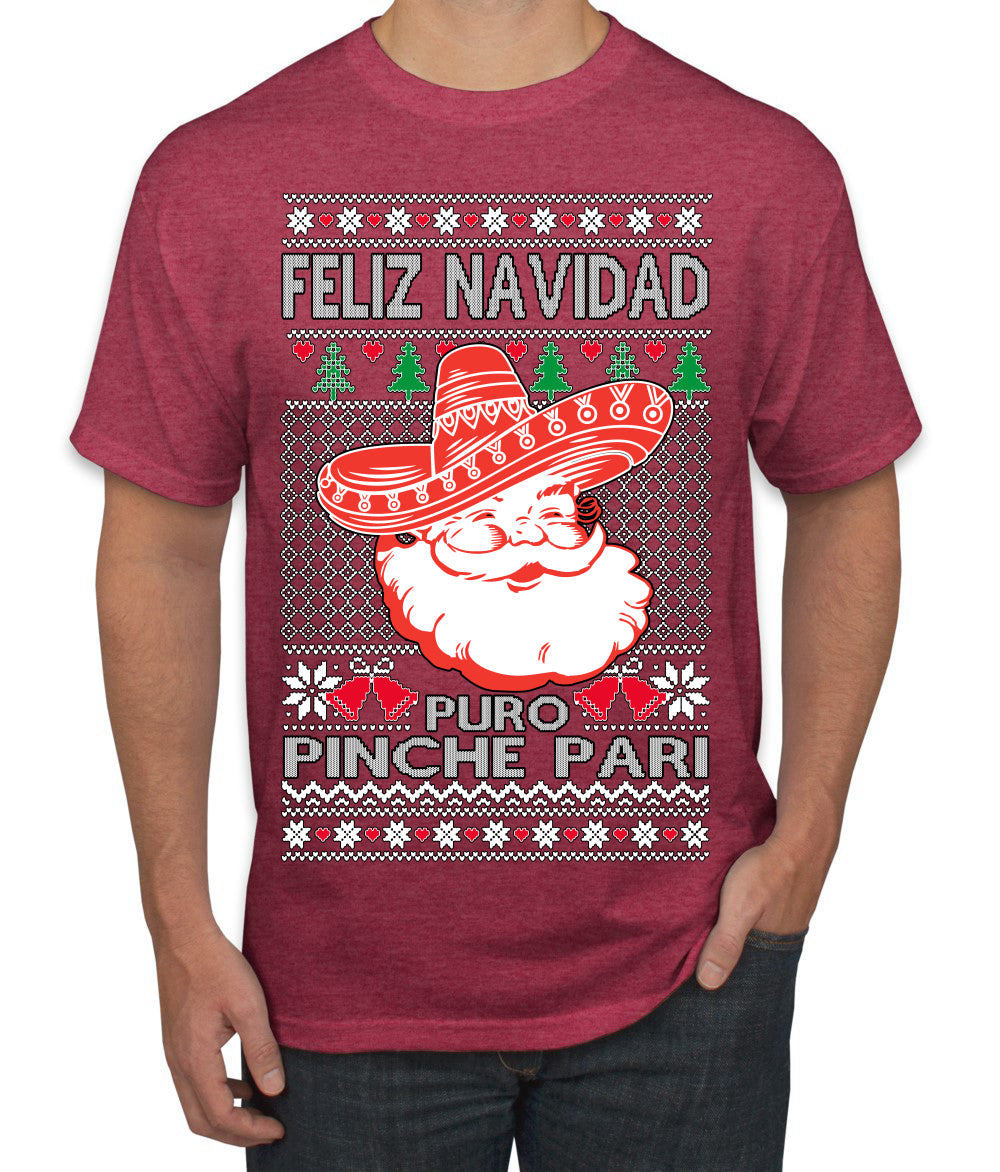 Feliz Navidad Puro Pinche Pari Funny Spanish Song Ugly Christmas Sweater Men's T-Shirt