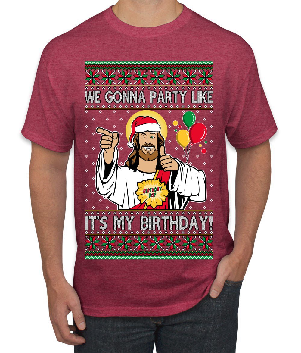 Gonna Party Like It's My Birthday Jesus Ugly Christmas Sweater Men's T-Shirt