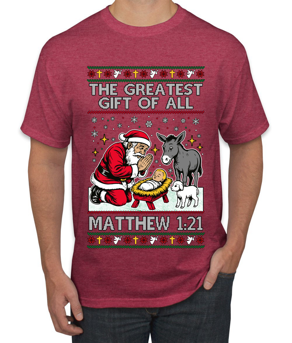 The Greatest Gift Of All Matthew 1:21, Ugly Christmas Sweater Men's T-Shirt