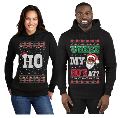 Where My Ho's At? Ho Ugly Christmas Matching Couples Hoodie-sweatshirt