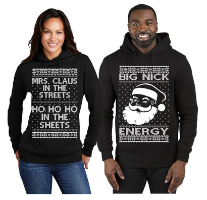 Big Nick Energy Ho Ho Ho In The Sheets Ugly Christmas Matching Couples Hoodie-sweatshirt