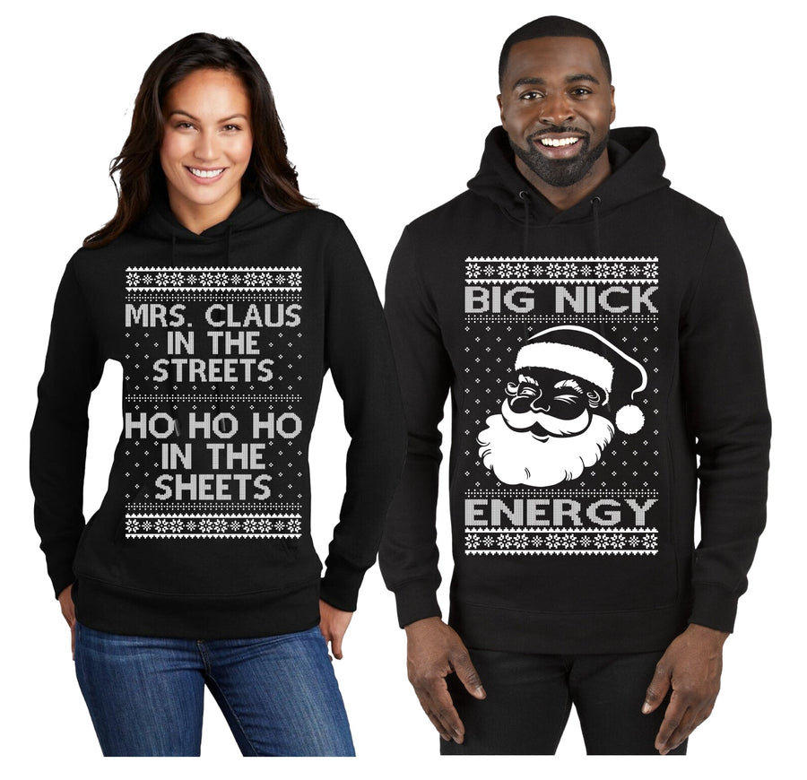 Big Nick Energy Ho Ho Ho In The Sheets Ugly Christmas Matching Couples Hoodie-sweatshirt
