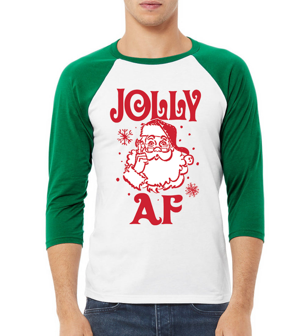 Santa Jolly AF Christmas 3/4 Sleeve Raglan Unisex Baseball Tee