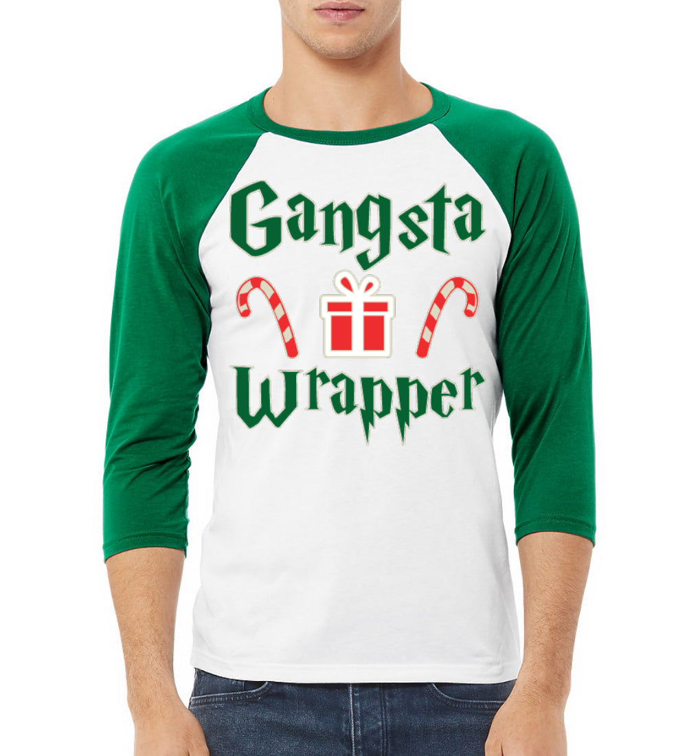 Gangsta Wrapper Christmas 3/4 Sleeve Raglan Unisex Baseball Tee