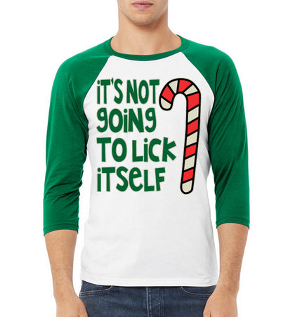 Candy Cane Not Going to Lick Itself Christmas 3/4 Sleeve Raglan Unisex Baseball Tee
