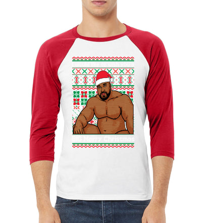 Wood Meme Wish You A Big Merry Christmas Christmas 3/4 Sleeve Raglan Unisex Baseball Tee