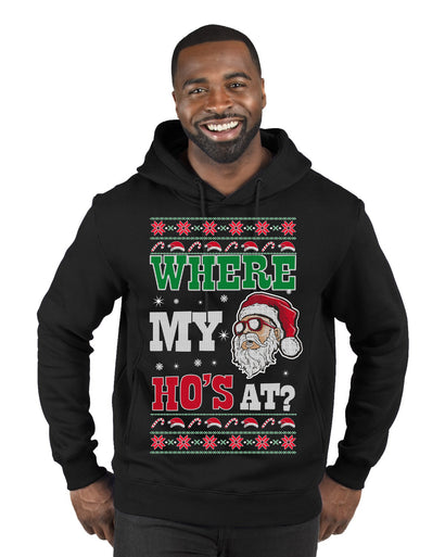 Where my Hos At Santa Funny Ugly Christmas Sweater Premium Graphic Hoodie Sweatshirt