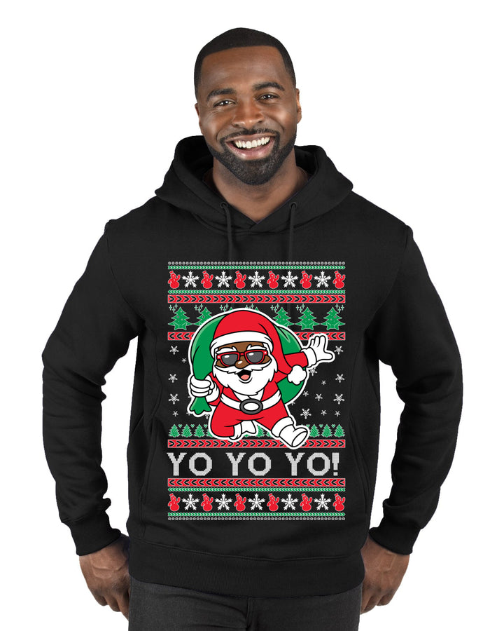 Yo Yo Yo Black Santa Ugly Christmas Sweater Premium Graphic Hoodie Sweatshirt